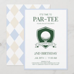 Boys Blue Time to Par-Tee Golf 2nd Birthday Party Invitation