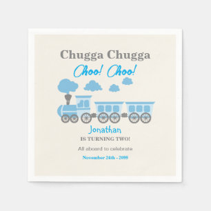 Boys Blue Train 2nd Birthday Party Napkin