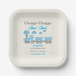 Boys Blue Train 2nd Birthday Party Paper Plate