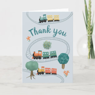Boys Blue Train Cute Thank You Baby Shower Card