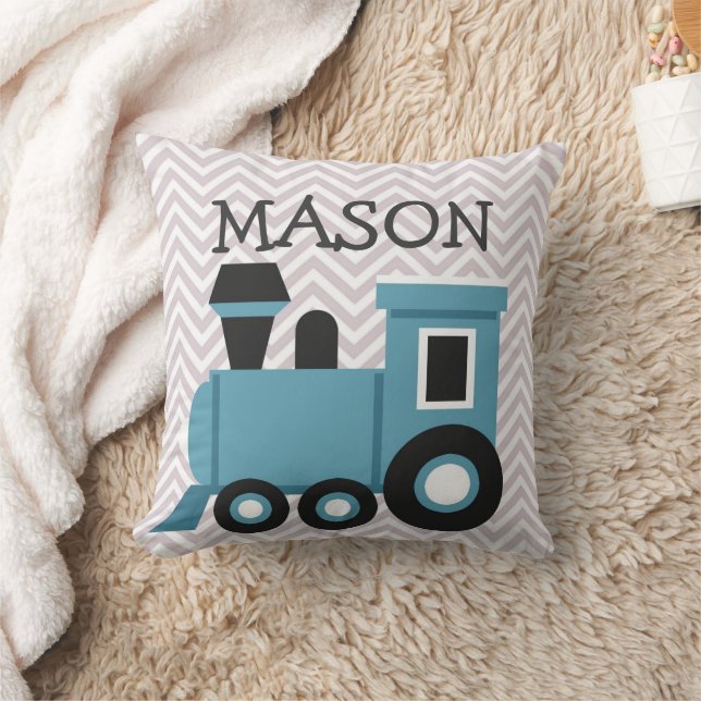 Boys Blue Train Personalised Pillow (Blanket)