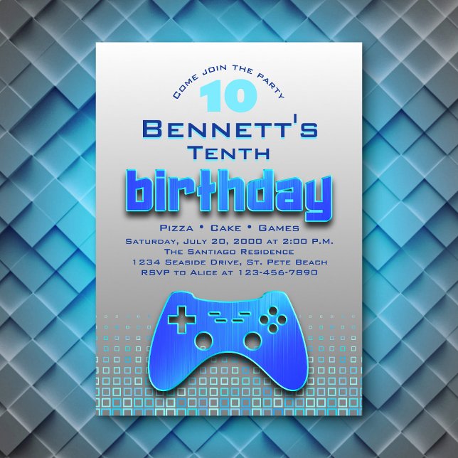 Boys' Blue Video Game Birthday Invitation (Creator Uploaded)