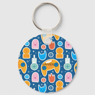 Boys Blue Video Game Controller Pattern  Key Ring
