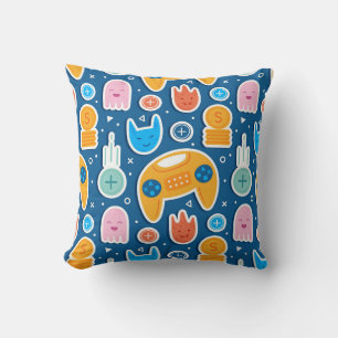 Boys Blue Video Game Seamless Pattern Cushion