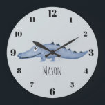 Boys Blue Watercolor Crocodile Safari Name Nursery Large Clock<br><div class="desc">This cool and cute children/baby's clock features a blue watercolor crocodile,  and space for your little boy's name,  and would be a perfect addition to your baby's nursery or kids room. Check out the rest of our collection for other cute blue safari animals!</div>