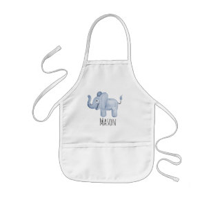 Boy's Blue Watercolor Elephant Safari with Name Kids Apron