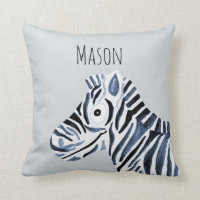 Boy's Blue Watercolor Zebra Safari Baby Nursery