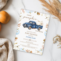 Boys Blue White Fall Pumpkin Truck Baby Shower