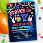Boys Bowling Birthday Party Invitation<br><div class="desc">Bowling birthday party invitation for boys. Rainbow glow colours.</div>
