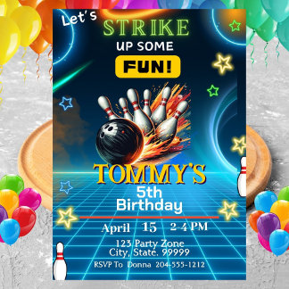 Boys Bowling Birthday Party Invitation 