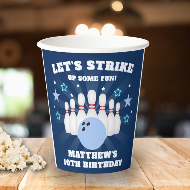 Boy's Bowling Strike Up Some Fun Birthday Paper Cups (Creator Uploaded)