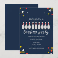 Boys Bowling Theme Kid Birthday Party Invitations