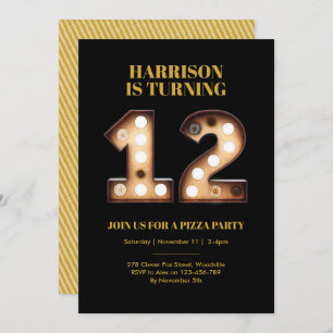 Boys Bright lights 12th birthday invitation