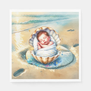 Boy's Brown and Blue Coastal Baby Shower Napkin