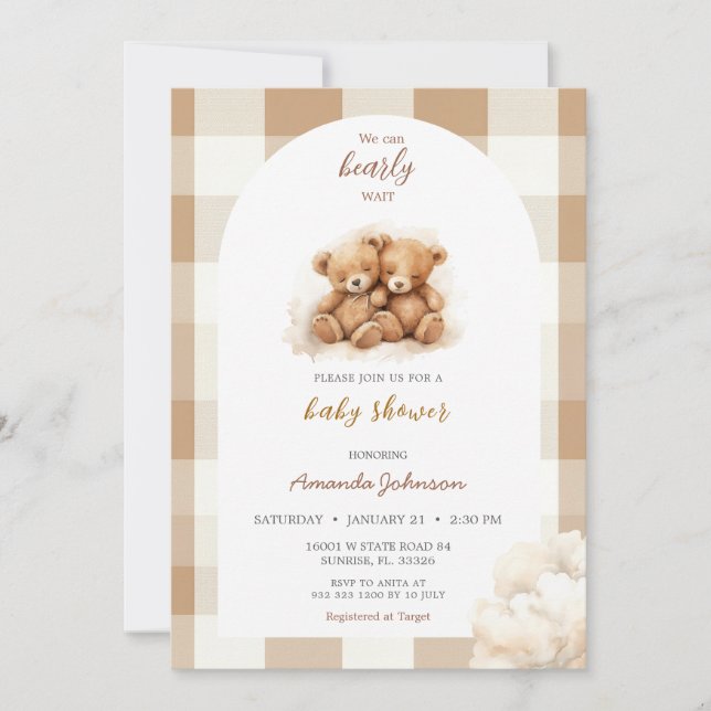 Boys Brown Bear Baby Shower  Invitation (Front)