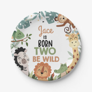 Boys Brown Green Born Two Be Wild 2nd Birthday  Paper Plate