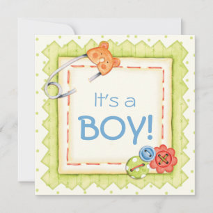 Boys, Buttons & Bears Baby Shower Invitation