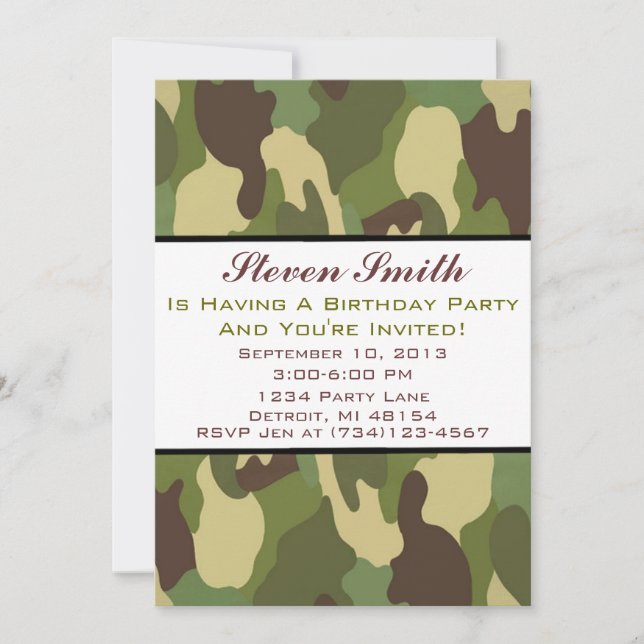 Boy's Camo Birthday Invitation (Front)
