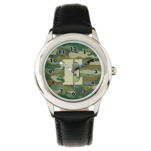 Boys camo watch personalised letter E monogram