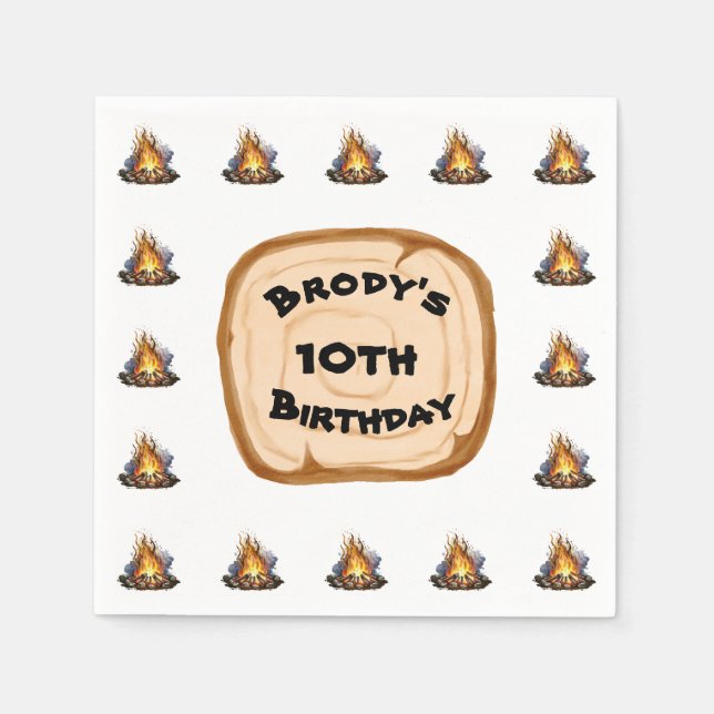 Boys Camping Adventure Birthday Bonfire Napkin (Front)