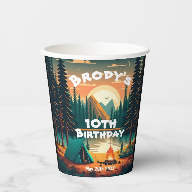 Boys camping Adventure Birthday Party Paper cup (Front)