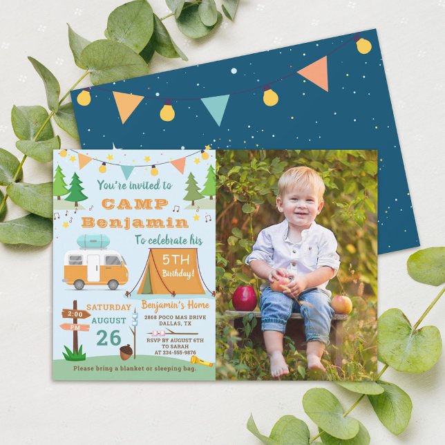 Boys Camping Birthday Camp Out Party Photo Invitation (Creator Uploaded)