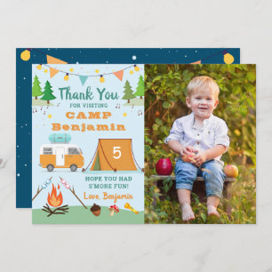 Boys Camping Birthday Camp Party Photo Thank You Card