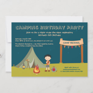 Boy's camping birthday party invitations