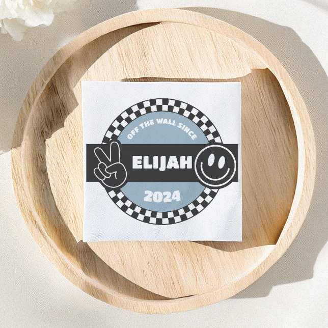 Boys' Chequered Skateboard Groovy Hippie Birthday Napkin (Creator Uploaded)