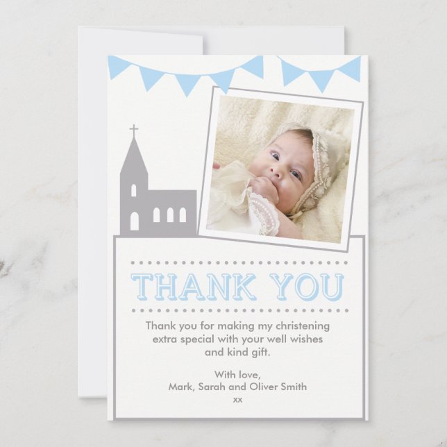 Boys Christening/Baptism Thank You card (Front)