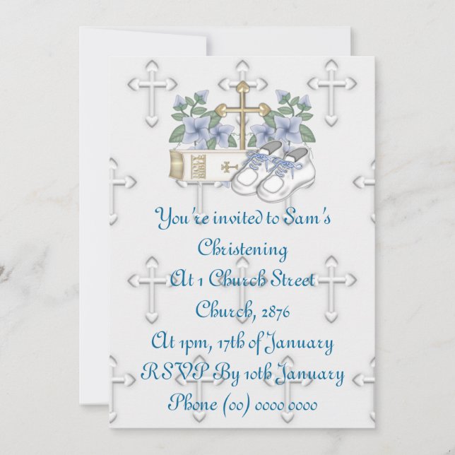 Boys Christening Shoes Invitation (Front)
