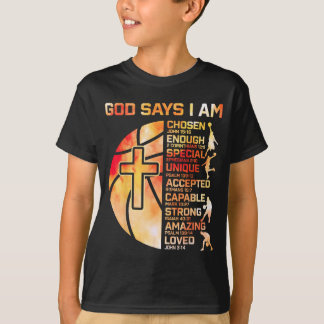 Boys Christian Basball God Says Religious Graphic T-Shirt