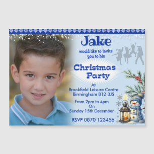 Boy's Christmas Party Photo Magnetic Invitation