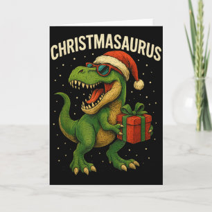 Boys Christmasaurus Christmas Dinosaur Dino Family Card