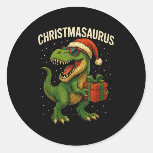 Boys Christmasaurus Christmas Dinosaur Dino Family Classic Round Sticker