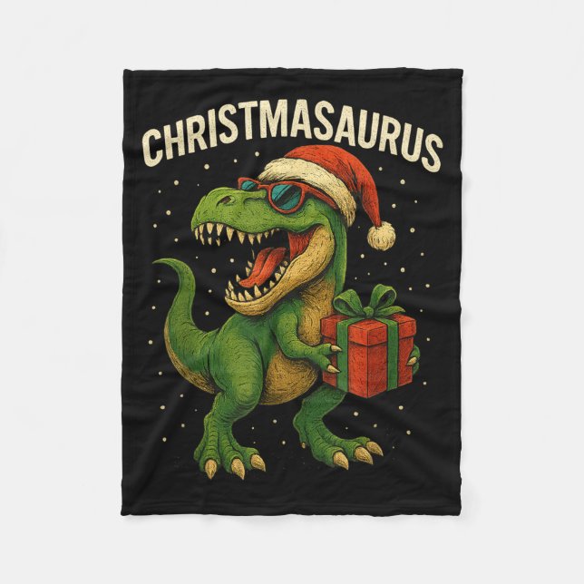 Boys Christmasaurus Christmas Dinosaur Dino Family Fleece Blanket (Front)