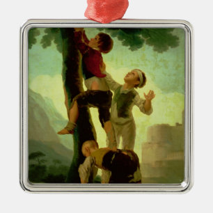 Boys Climbing a Tree, cartoon for a tapestry Metal Tree Decoration
