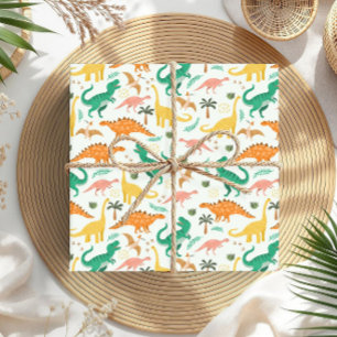 Boys Colourful Cute Dinosaur T-Rex Kids Birthday Wrapping Paper