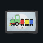Boy's Colourful Doodle Locomotive Train with Name Trifold Wallet<br><div class="desc">This cool design is a part of a collection featuring cute transport doodles for baby boy's and girl's apparel and accessories. This design features a hand drawn colourful locomotive train, and can be personalised with your boy's name. Perfect as a birthday gift for a train lover's first wallet! Check out...</div>
