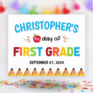 Boys Colourful First Day Of School First Grade   Poster