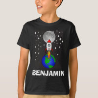 Boys Colourful Rocket Ship Space Galaxy and Name T