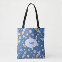 Boys Colourful Rocket Ship Space Pattern and Name