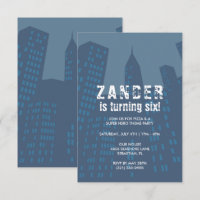 Boys Comic Book Skyline Birthday Invite
