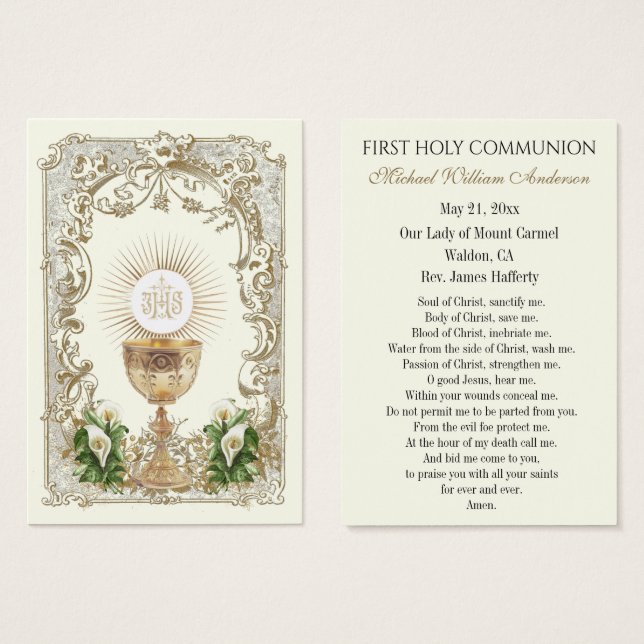 Boy's Communion Catholic Remembrance Holy Card (Front & Back)
