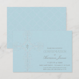 Boy's Confirmation Invitation with Cross, Initials