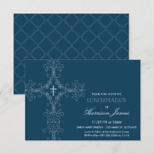 Boy's Confirmation Invitation with Cross, Initials