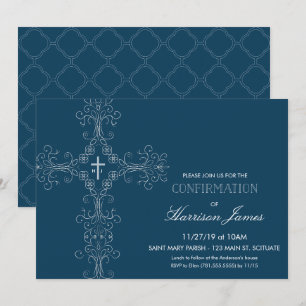 Boy's Confirmation Invitation with Cross, Monogram