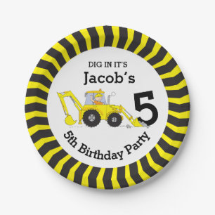 Boys construction birthday customised paper plate
