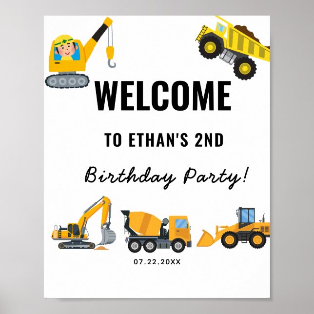 Boys Construction Birthday Party Theme Poster (Front)
