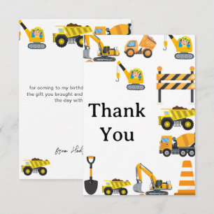 Boys Construction Birthday Party Theme Thank You Card